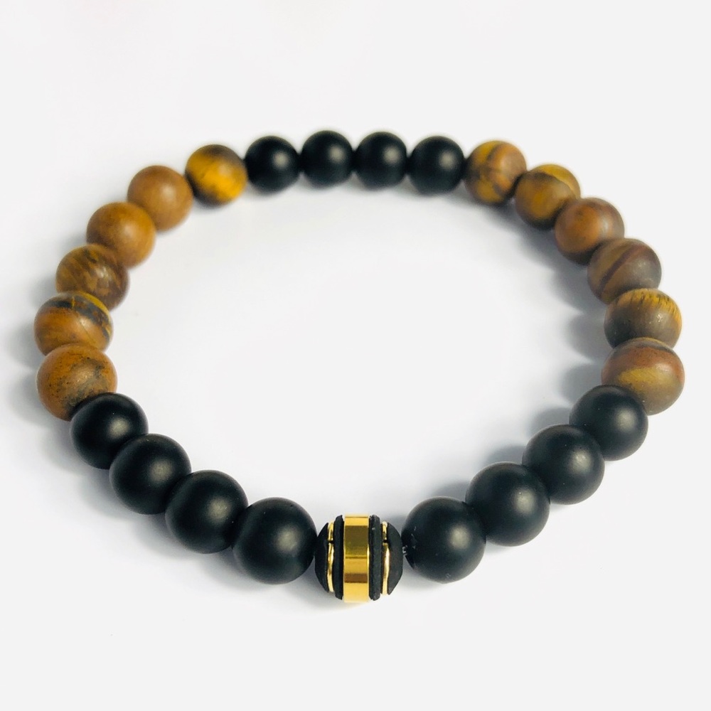 GEMSTONE | Mens Tiger Eye Onyx Beaded Bracelet